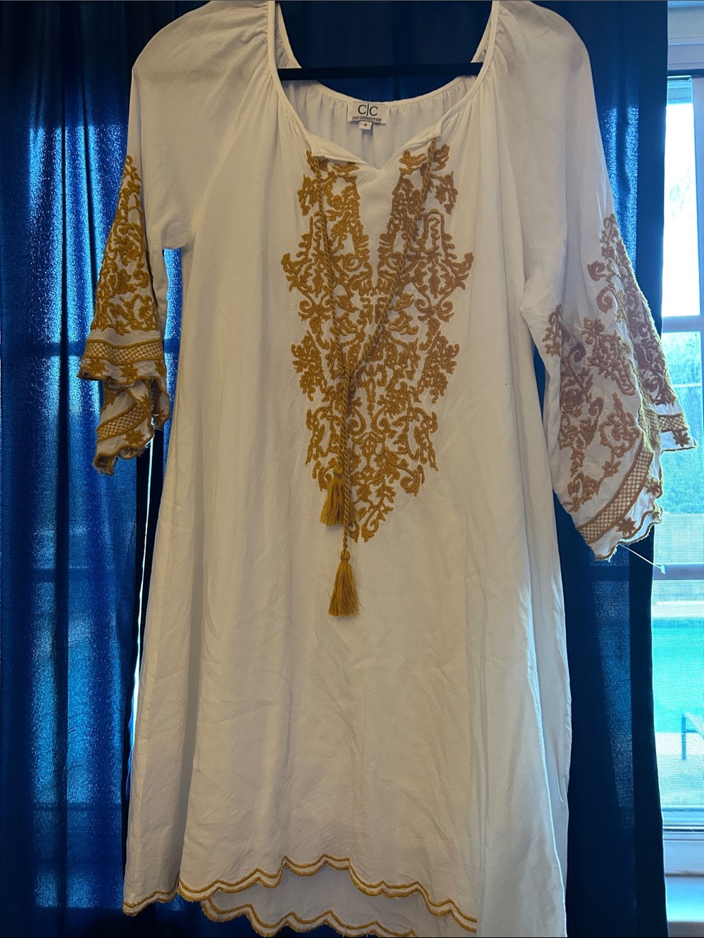 C&C California White Tunic Dress with Gold Embroidered Front and Sleeves